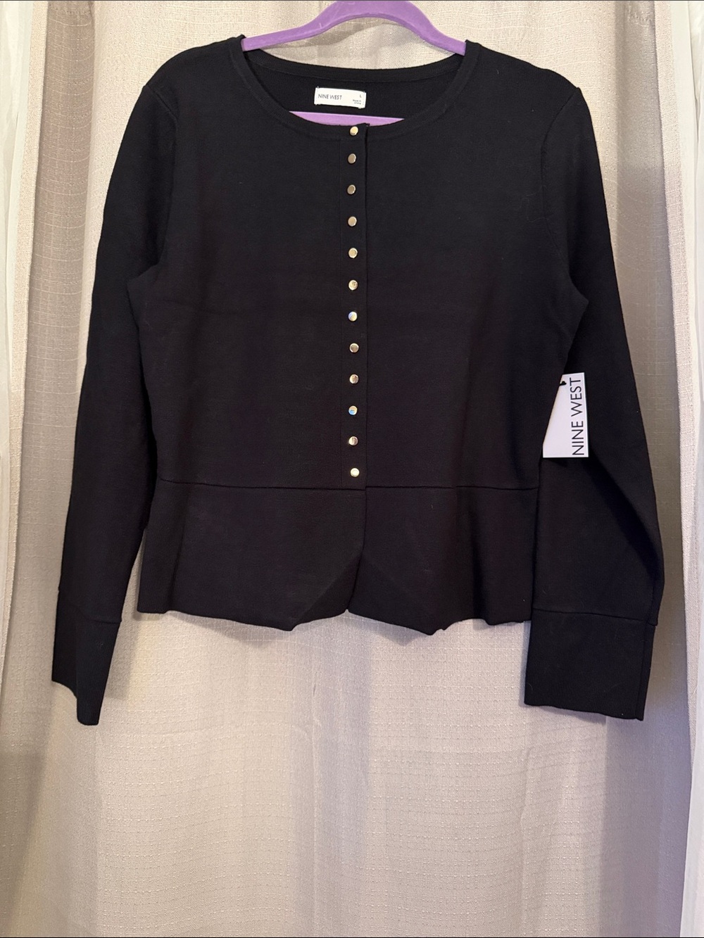 Nine West Black Snap-Front Peplum Hem Cardigan